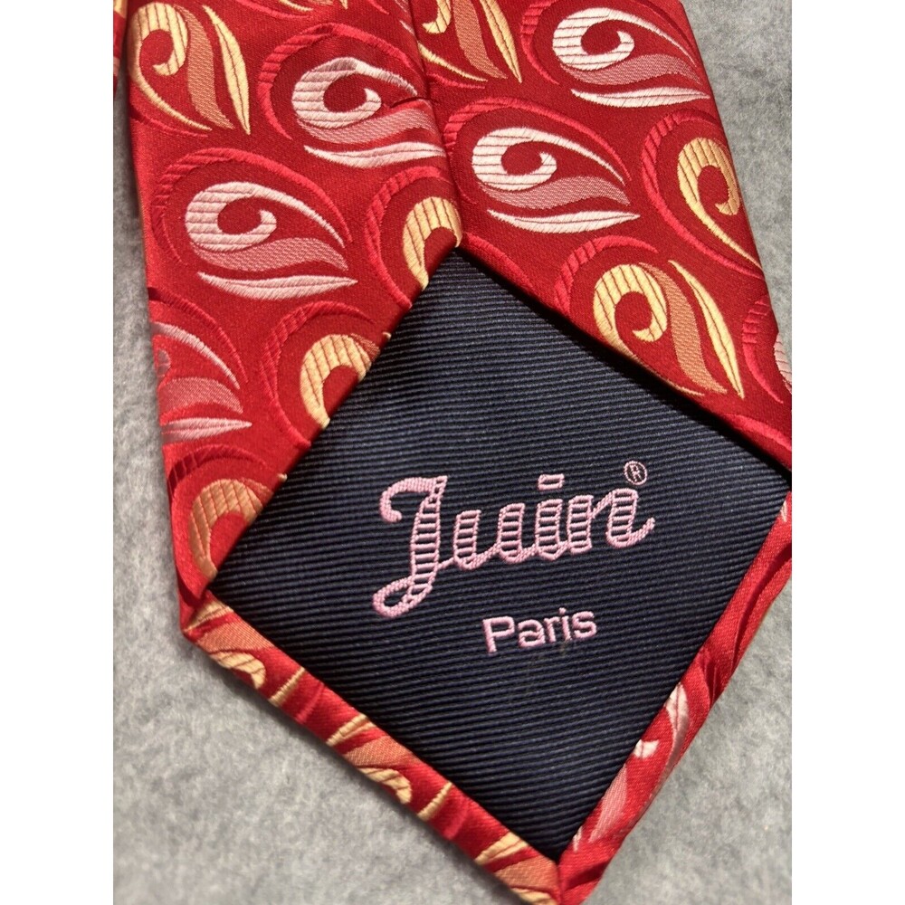 Juin Paris Silk Tie Red White Yellow‎ Geometric L:59” W:4” Jacquard - Picture 8 of 10